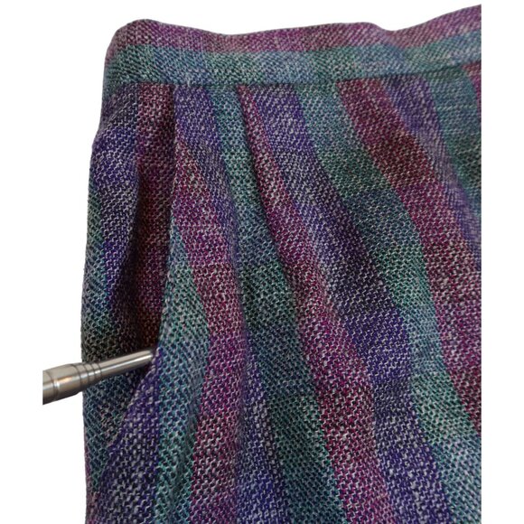 Vintage 60s Jewel Tone Rainbow Striped Wool Midi Skirt Size 8 Academia Preppy - Picture 3 of 8
